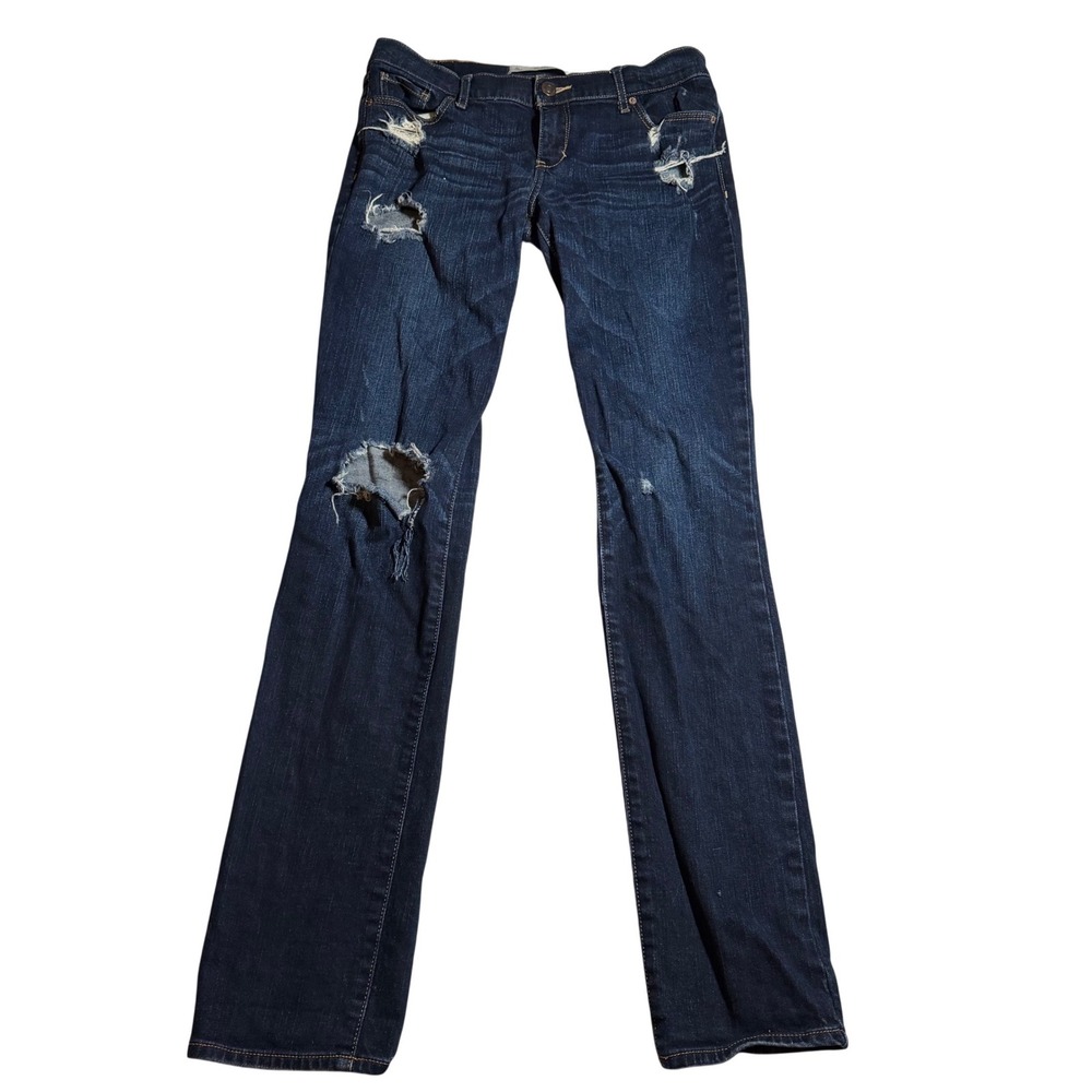 Abercrombie & Fitch Distressed Bootcut Jeans 4L W27 L35 Dark Wash Stretch Denim
